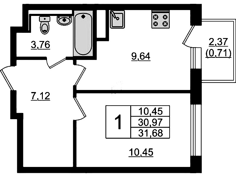 1-комнатная квартира 31.68 м², 11/12 эт., ЖК «Новые Лаврики»